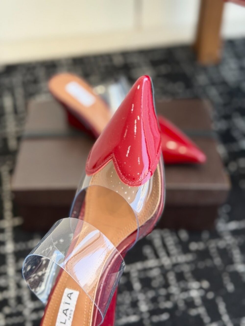 Alaïa Women's Transparent Strap High-Heel Mules with Heart Detail - Picture 3 of 7